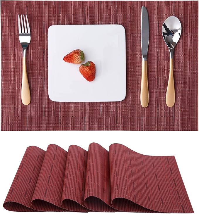 Placemats Set of 6, Washable Nonslip Heat Insulation Woven Vinyl Table