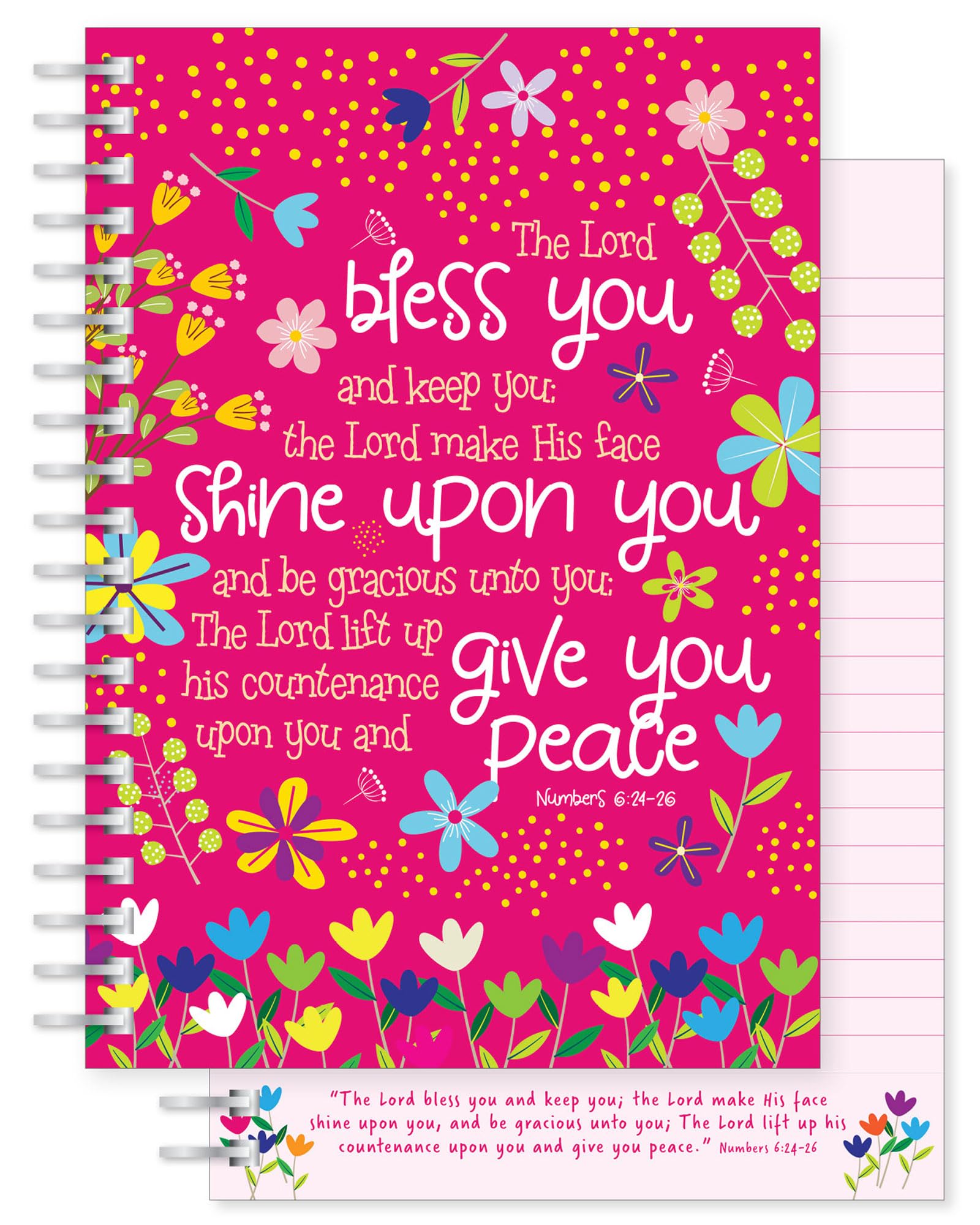 Christian Notebook, Bless you (pink), softback notebook A5 lined, with Numbers 6:24-26 Bible verse. Perfect as a Bible Study Journal or Christian Gift, by Just Cards Direct