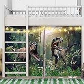 Hahafelt Dinosaur Loft Bed Curtains for Low Twin Bunk Bed, 5 Panels | 5 Dinosaur Panels, 10 Adhesive Hooks and Star Lights for Reading Nooks, Christmas Bedroom Decor and Holiday Makeovers