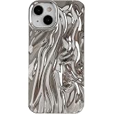 Caseative for iPhone 14 Case, Silver | Pleated Water Ripple Chrome Wave Pattern Soft