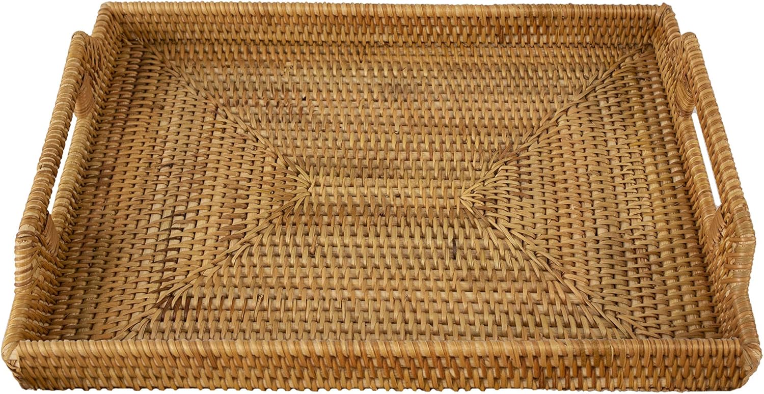 Rattan Wicker Rectangular Serving Trays with Handles