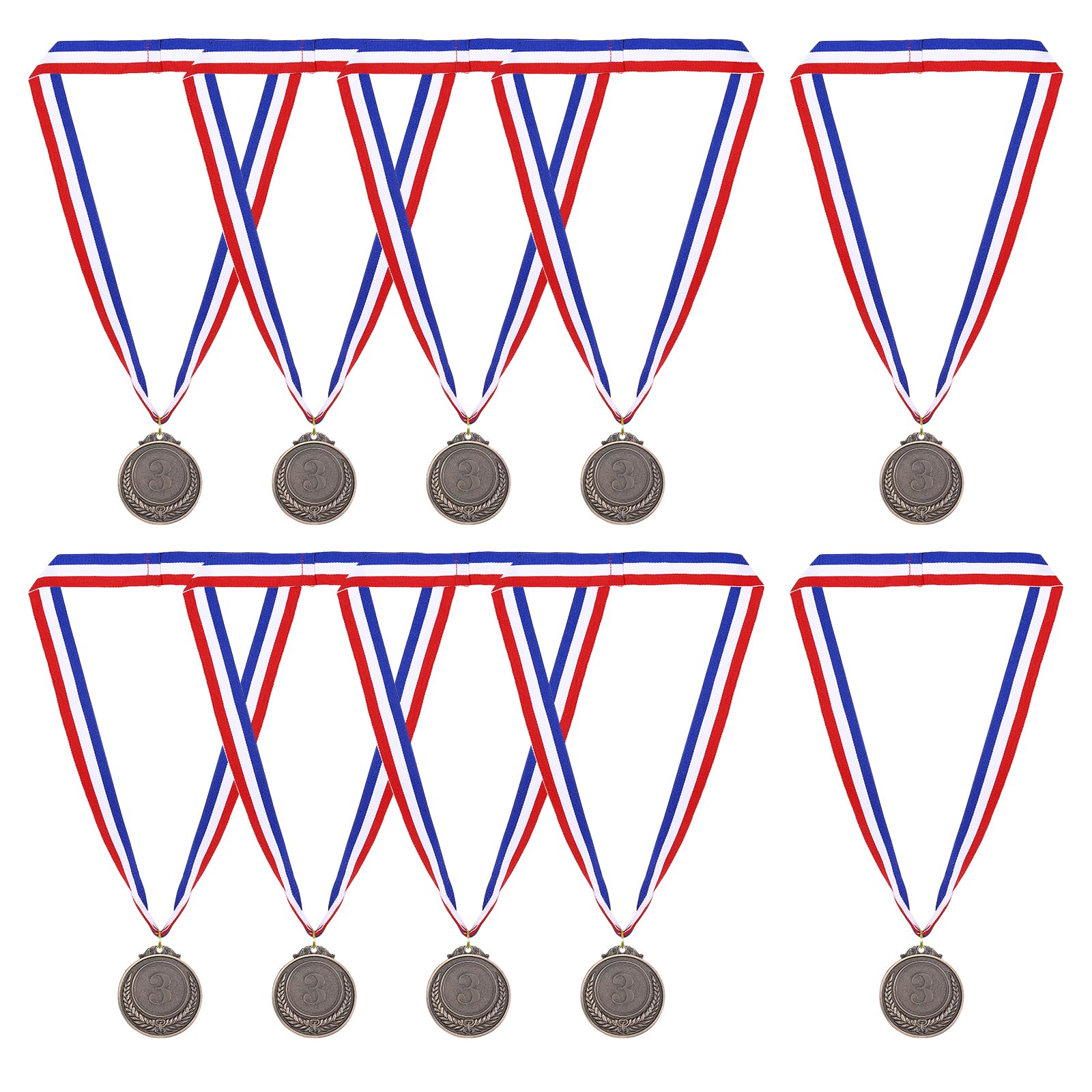 PATIKIL Bronze Award Medals, 10 Pcs 3rd Place Style Winner Medals with Neck Ribbon Metal Medals Prizes for Sports, Tournaments, Competitions
