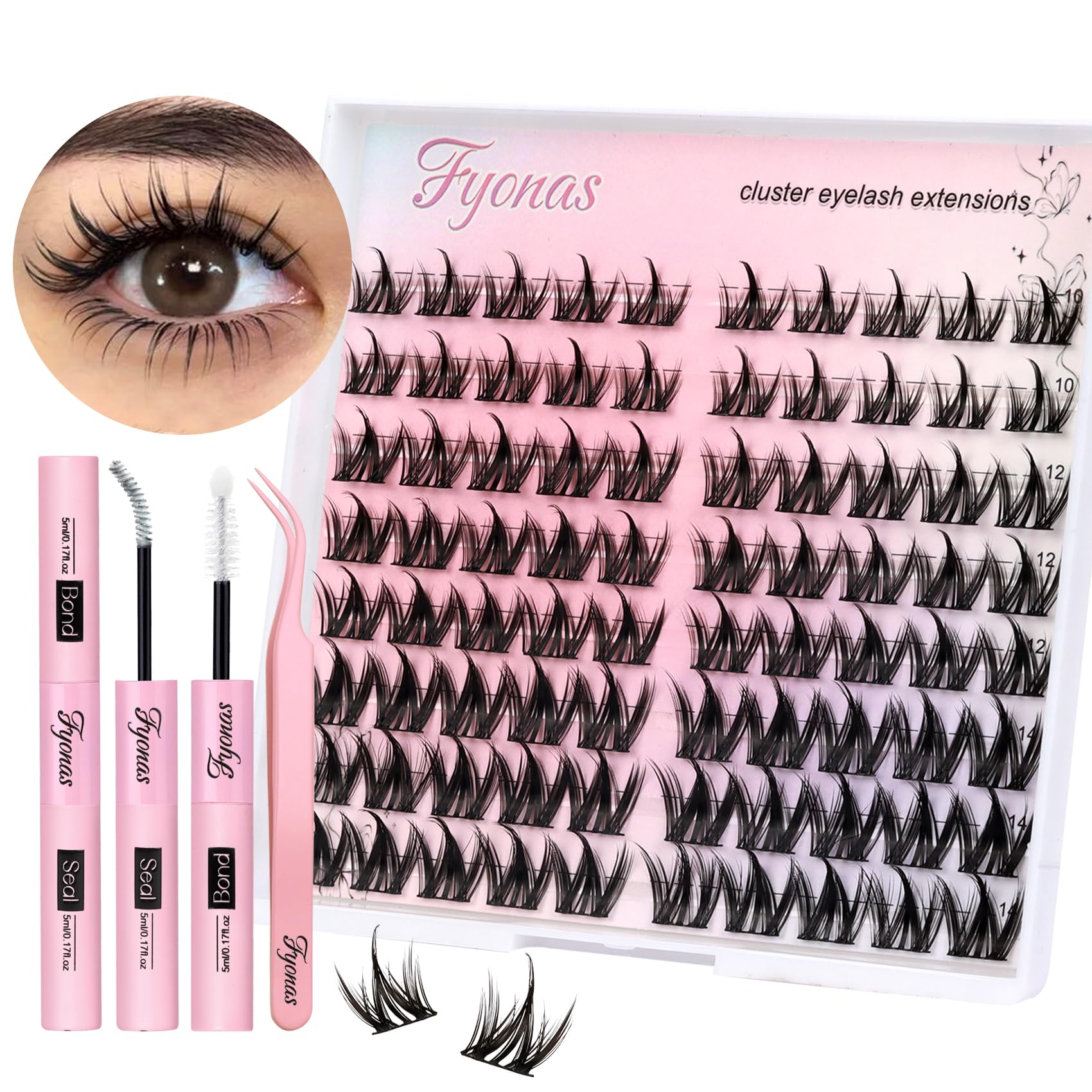 Photo 1 of Fyonas Manga Lash Clusters Kit Natural Eyelash Clusters Spiky Lash Extension Kit 80Pcs Anime Cluster Eyelash Extensions with Waterproof White Lash Glue and Tweezers DIY at Home (Cutey Kit-B)