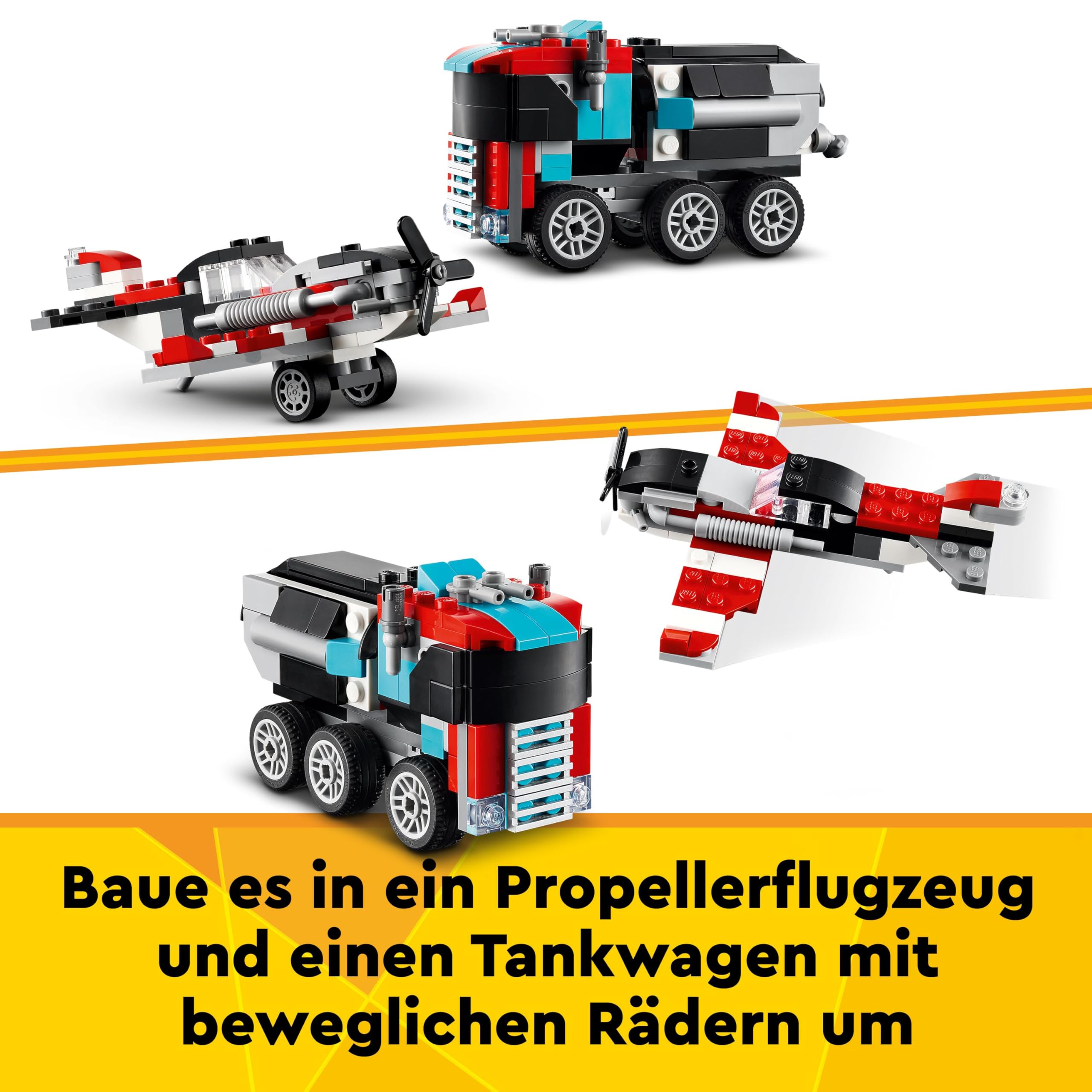 LEGO Creator 3in1 Flatbed Truck with Helicopter Toy to Propeller Plane and Fuel Lorry to Hot Rod and SUV Car Toys for 7 Plus Year Old Boys, Girls and Kids who Love Cool Vehicles, Gift Idea 31146 4