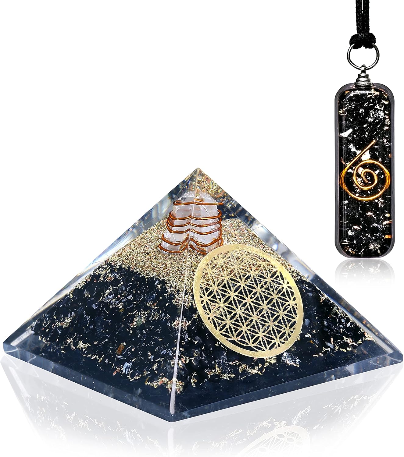 Mixed Media - Orgone Pyramid Crystal - Black Tourmaline Necklace Protection Healing Pendant Copper & Black Orgonite Crystal Pyramid for Magnetic Therapy– Self Growth Spiritual Gift
