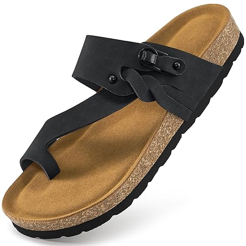 Reimferce Sandals Womens Dressy Flat: Black 7.5-8 Comfortable Outdoor Women Sandals- Beach Summer Women Slides for Walking