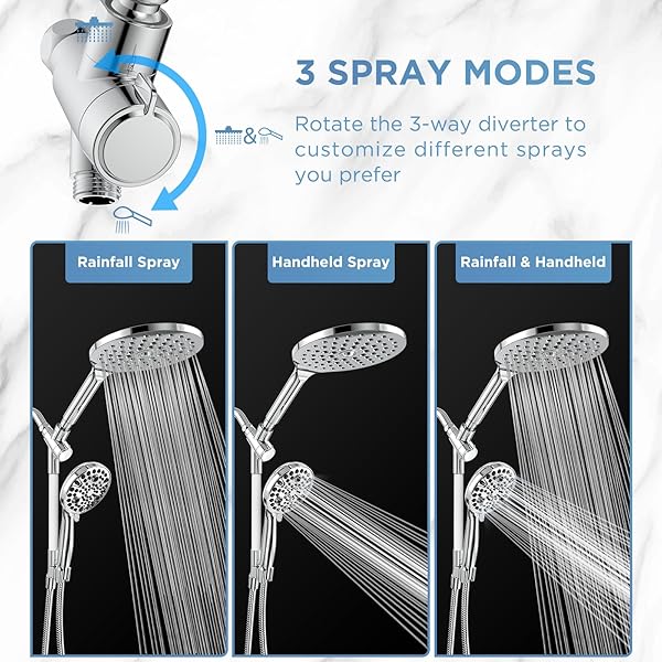 MAKEFIT DUAL HANDHELD SHOWER HEAD COMBO, 2-IN-1 RAIN SHOWER HEADS SYSTEM 8 INCH RAINFALL SHOWER HEAD AND 10 MODES HIGH PRESSURE HAND HELD SHOWERHEAD WITH BUILT-IN POWER WASH