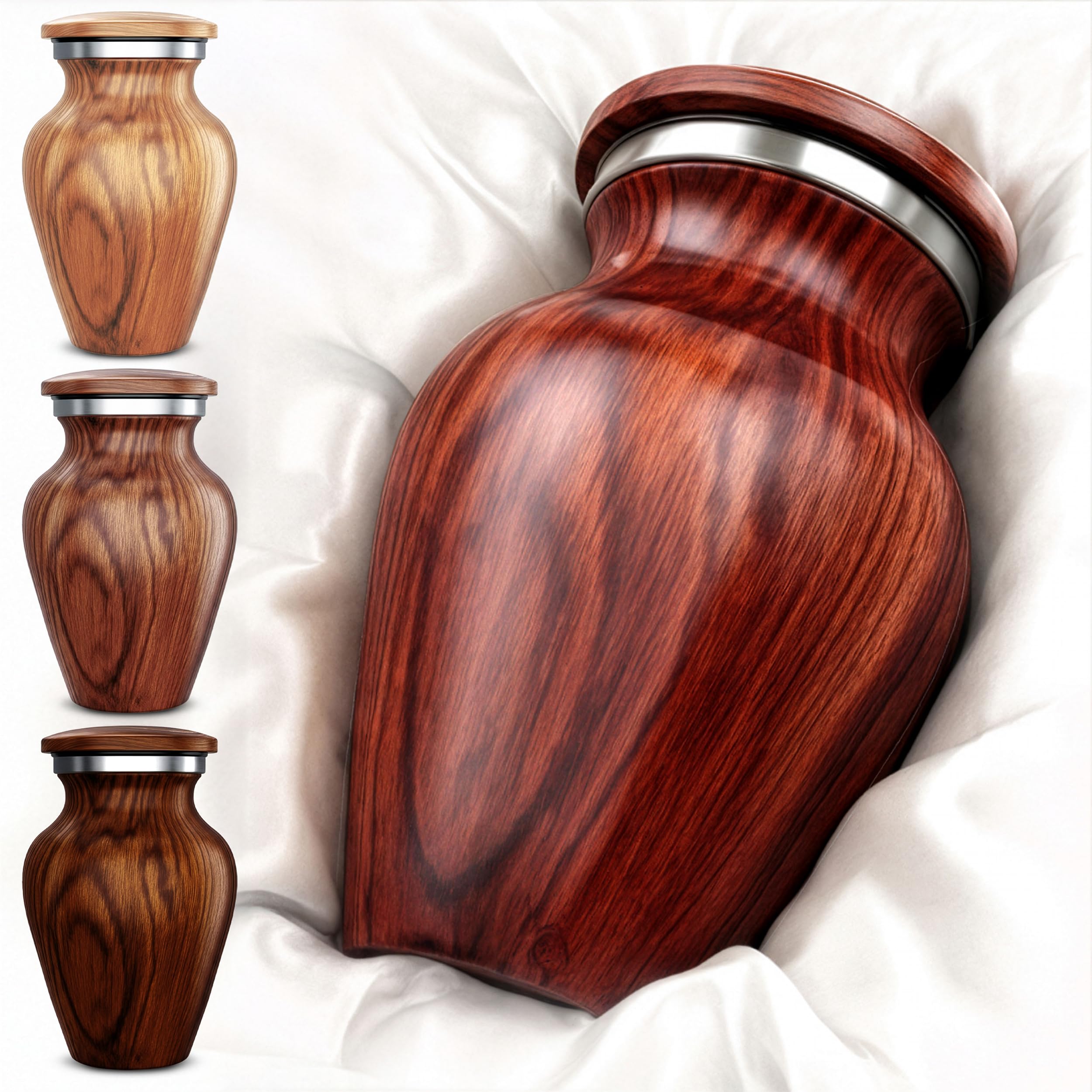 Small Keepsake Cremation Urn For Human Ashes With Wood Grain Finish Choose From 4 Unique Woodgrains Mini Metal Sharing Personal Funeral Urn for Pet or Human Ashes (South American Rosewood)