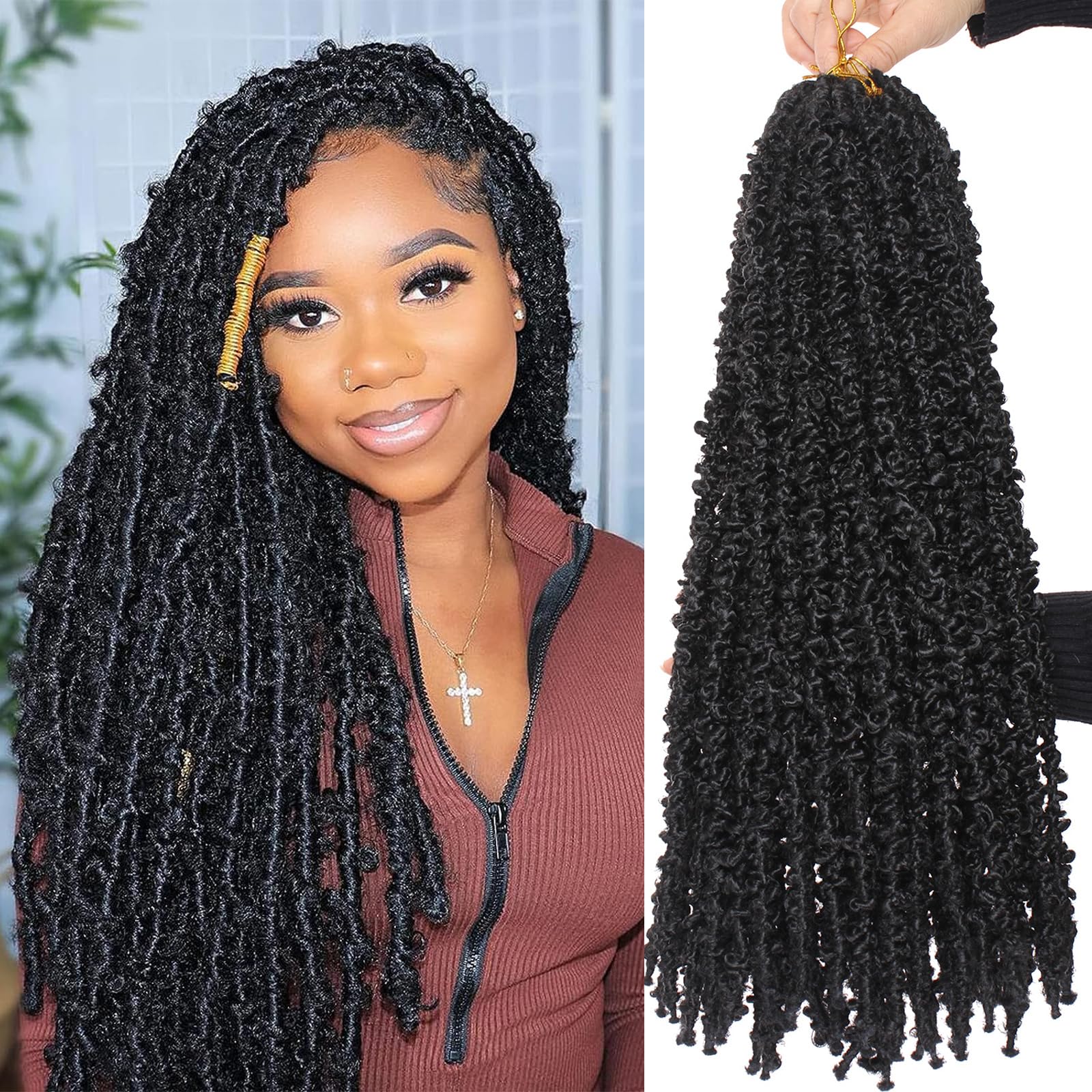 XTREND 24 Inch Black Butterfly Crochet Hair Long Distressed Faux Locs Pre-looped Crochet Braids Synthetic Soft Locs for Women 6Packs 10Strands/pack 1B# — image 1