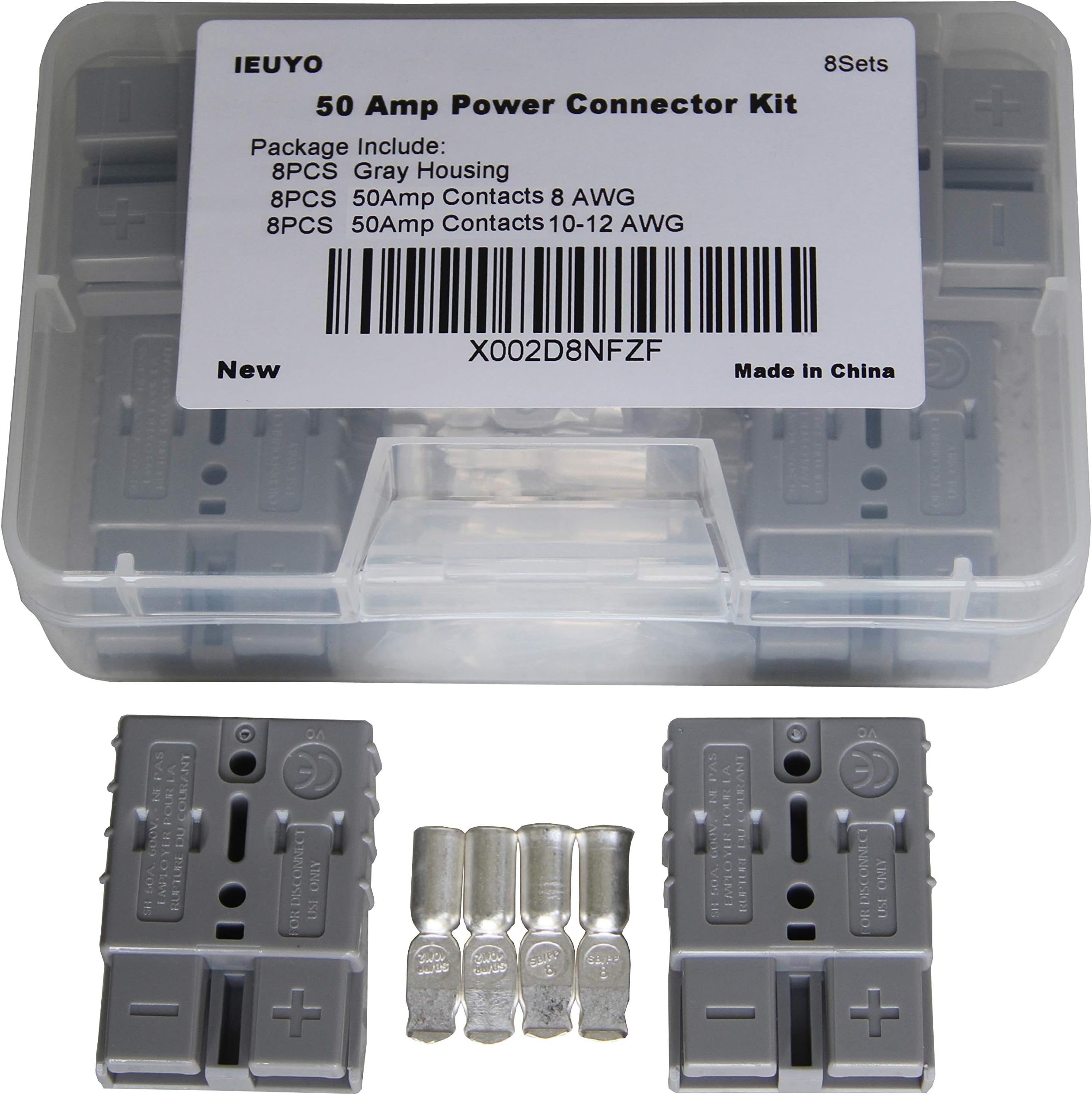 IEUYO 50AMP Battery Power Connector Quick Disconnect Connection Wire Harness Plug for Car Van Motorcycle Recovery Winch Trailer Driver Electrical Devices AWG 8-12, 4Pairs/8Pcs/2Sizes