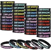 60 Pcs Inspirational Wristbands for Students – Self-Affirmation Phrase Wristbands – Motivational Quotes Rubber Bracelets – Back to School Gift for Students Kids