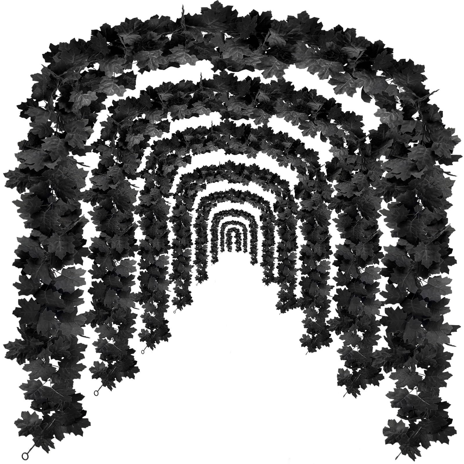 Photo 1 of Black Leaf Garland, 12PCS Halloween Artificial Hanging Fall Leave Maple Vines, Fall Floral Garlands Thanksgiving Decor for Home Wedding Party (70.8FT)