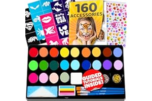 28 Color Face Painting Kit for Kids - Blue Squid Face Paint Kit Palette with 160pc accessories Stencils, Water Activated Non Toxic Washable Professional Facepaint body set Halloween Party Makeup