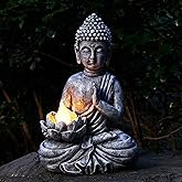 Yiosax Solar Buddha Statue - Outdoor Zen Sculpture With Flickering LED Lotus Light - Waterproof Garden Decor Gift - 11.81 Inch