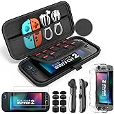 MoKo Switch 2 Accessories Bundle Kit for Nintendo Switch 2 (2025), 14 in 1 Gift Kit with Carrying Case, Protective Cover, Clear TPU Joycon Case, 2x Screen Protectors and 8x Thumb Grip Caps, Black