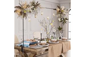 XLHOMO Over The Table Rod Stand with Clamps, Adjustable 32''-79'' Tall 32"-131" Length, Black Table Arch Stand Metal Balloon Frame Hanging Rod for Weddings Birthdays Party Garden Arbors Decoration