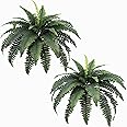 CongfuHepMui Artificial Ferns for Outdoors & Indoors 33" Spread, 2 Stems Large Fake Boston Fern Silk Greenery Faux Plants for Porch Home Windowsill Planters Garden Hanging Potted Decor