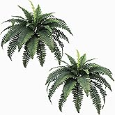 CongfuHepMui Artificial Ferns for Outdoors & Indoors 33" Spread, 2 Stems Large Fake Boston Fern Silk Greenery Faux Plants for Porch Home Windowsill Planters Garden Hanging Potted Decor