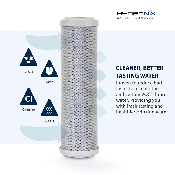 HYDRONIX CB‑25‑1005 WHOLE HOUSE COCONUT CARBON BLOCK WATER FILTER – 5-MICRON REPLACEMENT CARTRIDGE FOR RO & DRINKING WATER SYSTEMS | STANDARD 2.5 X 10 INCH FILTER HOUSINGS (4 PACK)