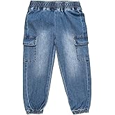 Kids Cargo Pants, Toddler Boys Jeans with Elastic Waist Blue Jeans of Boys Everyday Wear