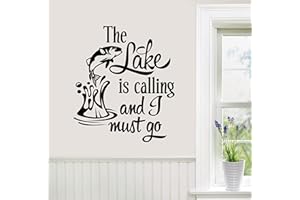 WALLPRESSIONS 24"x18" The Lake is Calling and I Must Go Fishing Fish Cabin Camp Vacation Home House Wall Decal Sticker Art Mural Home Decor