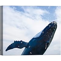 SIGNWIN Canvas Wall Art A Humpback Whale Standing in The Blue Ocean Marine Life Wildlife Photography Realism Nautical Closeup Relax/Calm for Living Room, Bedroom, Office - 12x18 inches