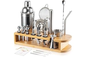Semderm Cocktail Shaker Set Mixology Bartender Kit with Bamboo Stand | 26-Piece Cocktail Kit Bar Set with All Essential Bar Tools | Perfect Cocktail Set and Bar Kit for Drink Mixing Experience