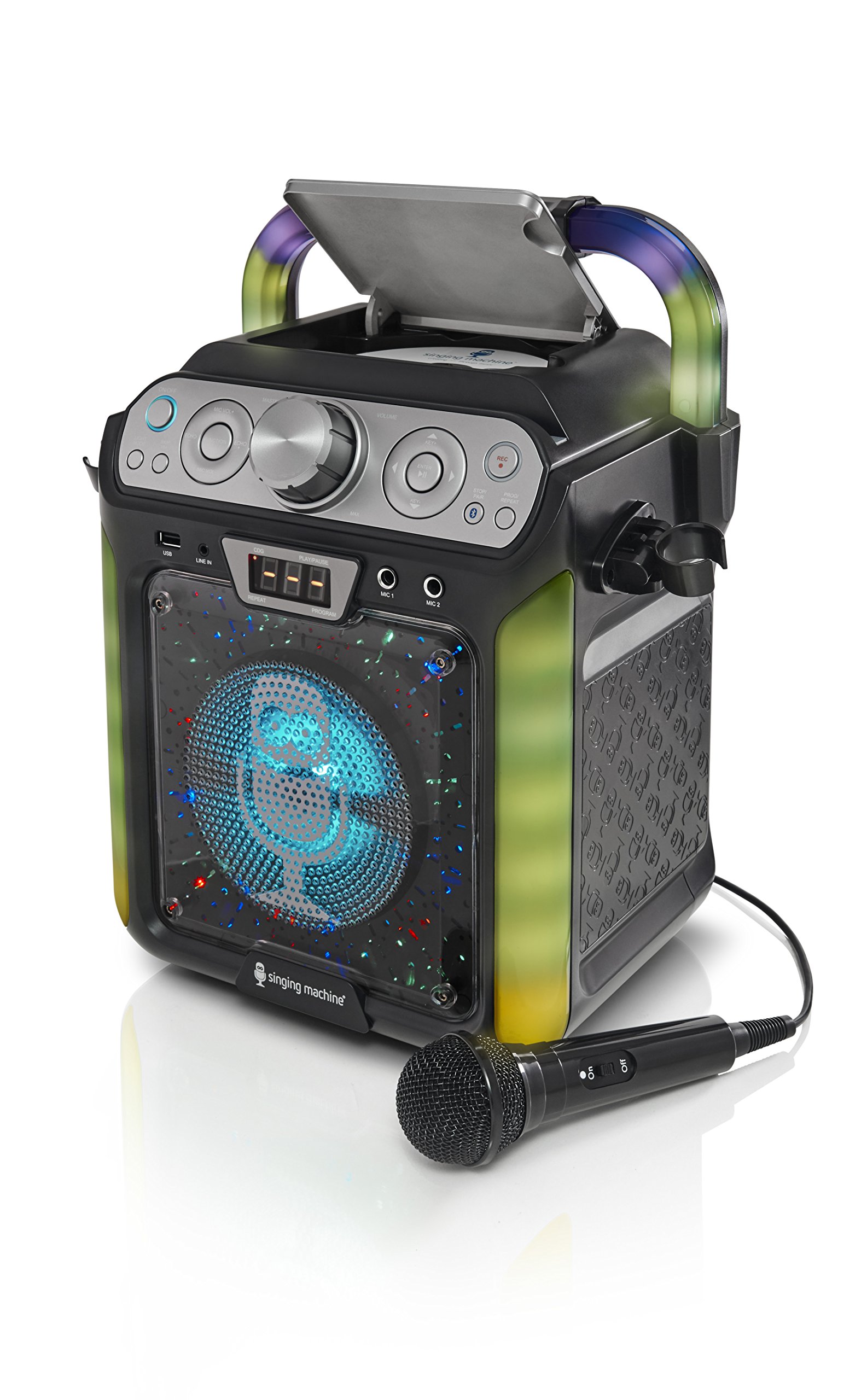 Singing Machine SML682BTBK Groove Cube Karaoke Player with Bluetooth and Echo Control, Battery Powered, Black