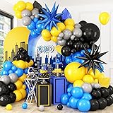 Blue Yellow Black Balloon Arch Kit,Royal Blue Grey