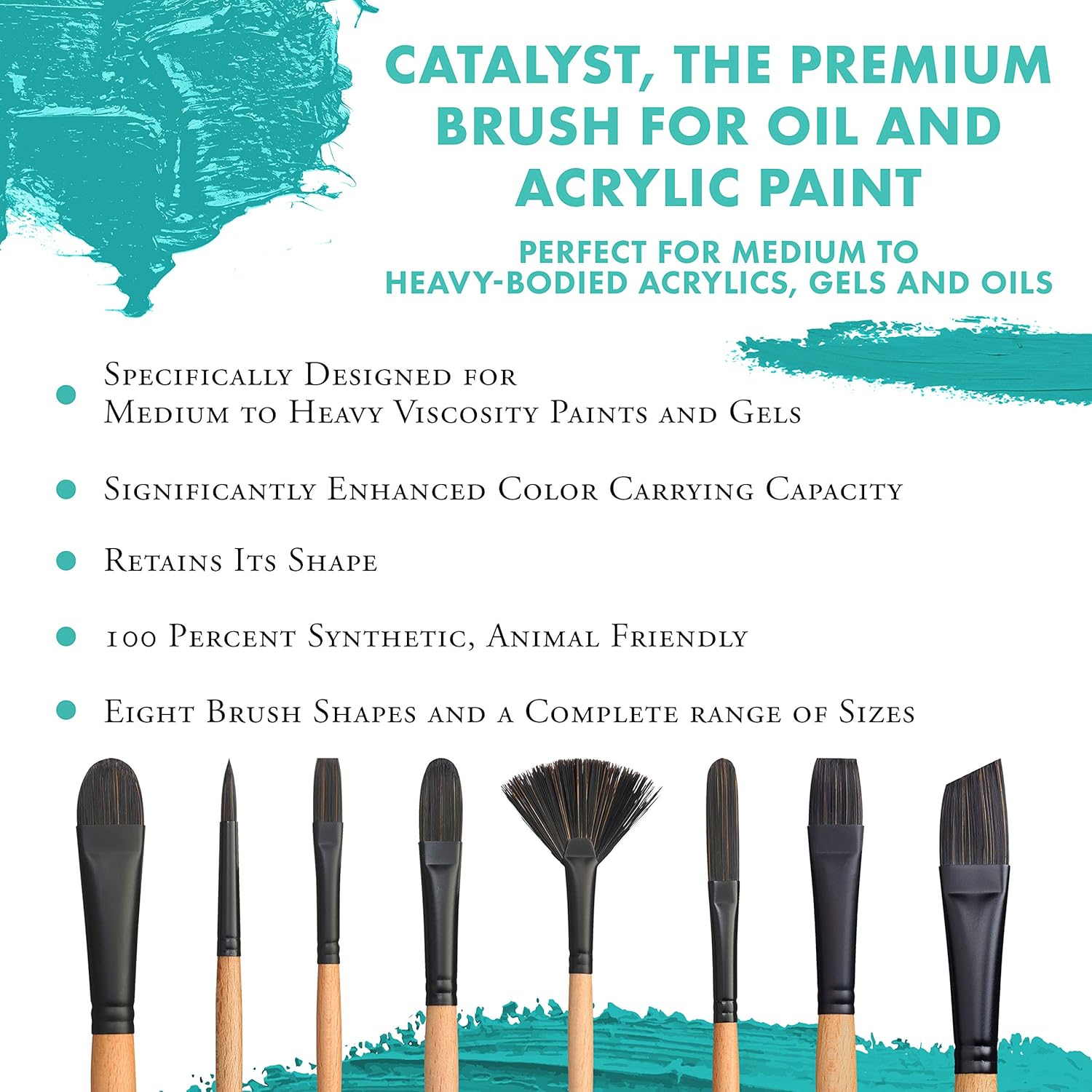 Princeton Catalyst, Series 6400, Long-Handle Synthetic Polytip Bristle Paint Brush, Short Filbert, 8