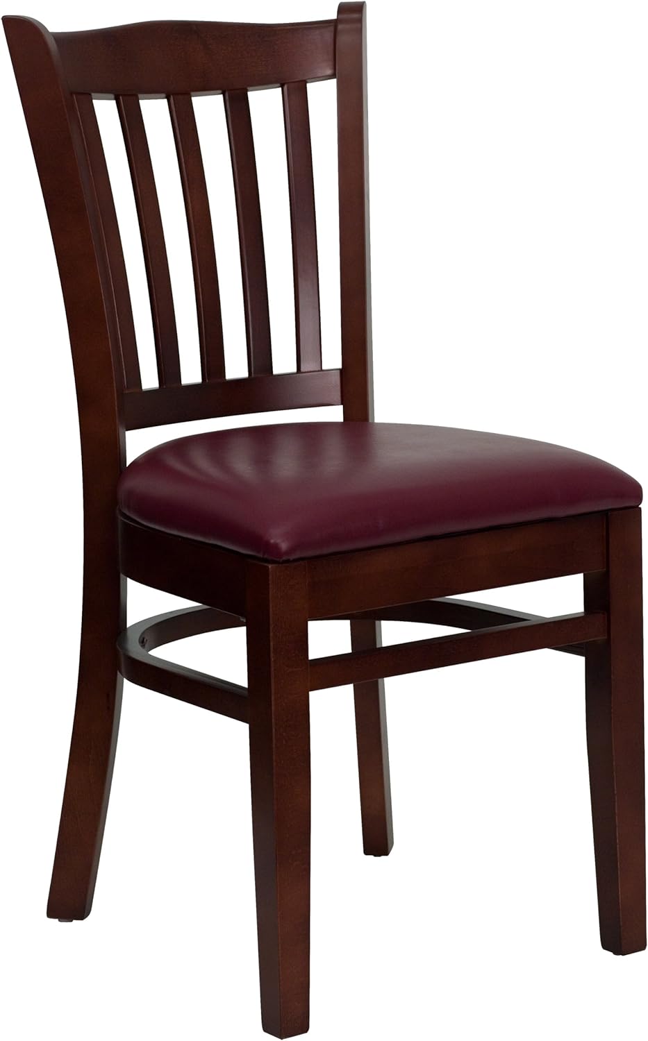 Flash Furniture HERCULES Series Vertical Slat Back Mahogany Wood Restaurant Chair - Burgundy Vinyl Seat