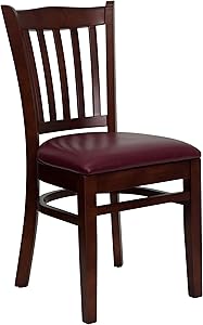 Flash Furniture HERCULES Series Vertical Slat Back Mahogany Wood Restaurant Chair - Burgundy Vinyl Seat