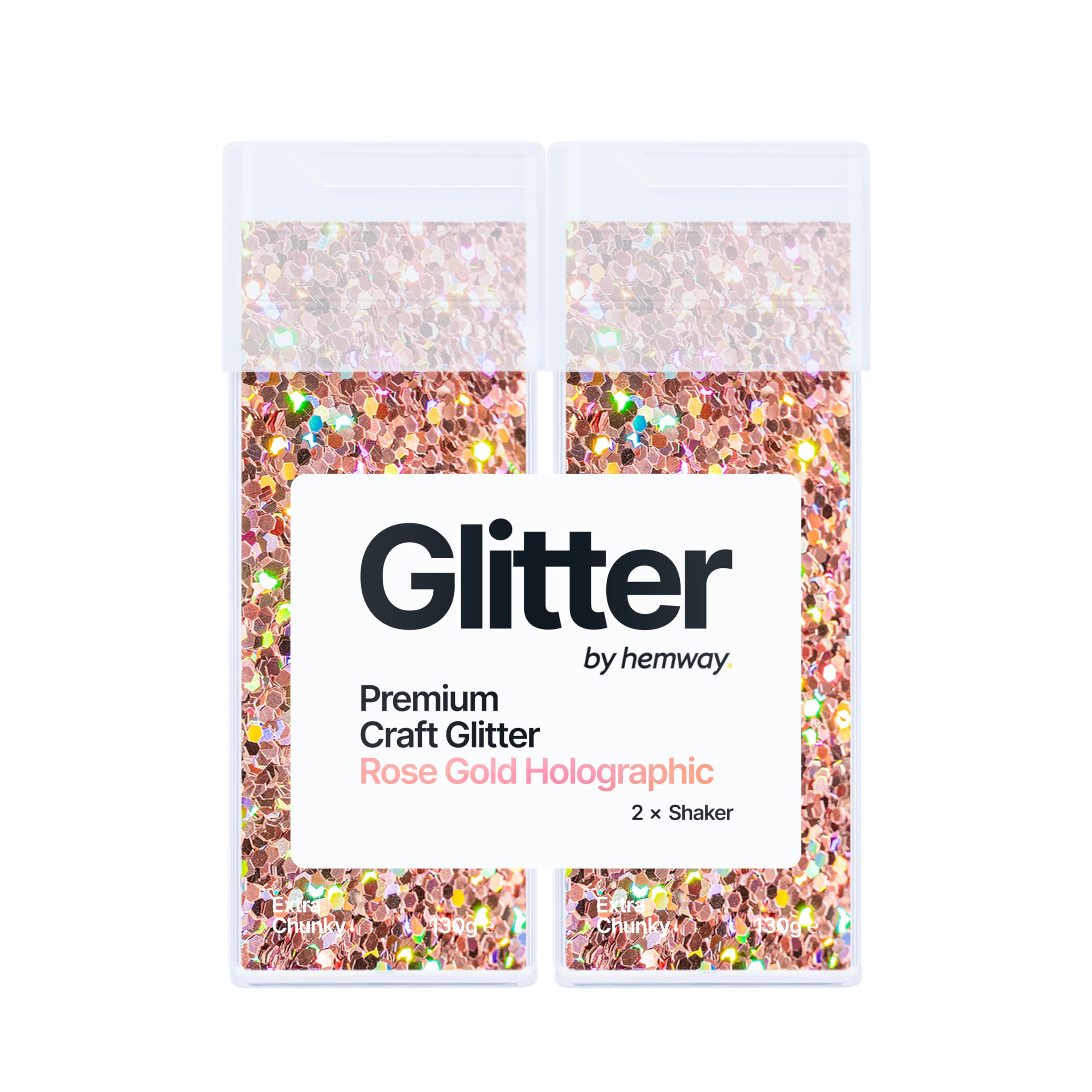 Hemway Glitter Shaker Rose Gold Holographic 130g x2 Pack Extra Chunky, Craft Glitter Shakers for Resin & Epoxy Crafts, Christmas Art Supplies, Nail, Body, Face, Eye, Festival, Crafting, Slime, Sparkle