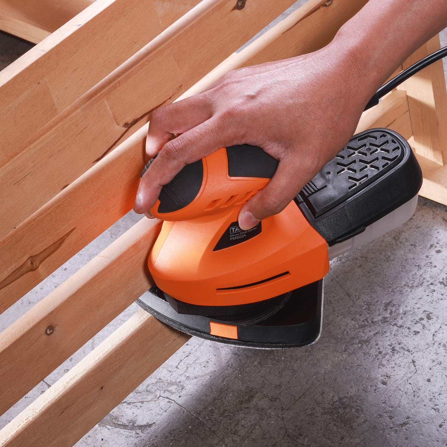 TACKLIFE Detail Sander 1.67A, Advanced 360° Rotatable Sanding Pad, Electric Sander with Sturdy Dust Collection Container, 200W 12000RPM Mouse Detail Sander, 3 Meter Cord, DIY | PMS02B - - 