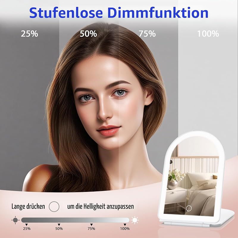 Schminkspiegel mit Beleuchtung, 10-Fach Vergrößerungsspiegel, Kosmetikspiegel mit LED Licht & Berührungssensor, Ultraheller Spiegel mit Beleuchtung für Bad, USB/Batteriebetrieb
