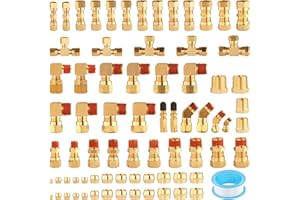 Ailbiuko 74Pcs DOT Air Brake Line Fittings,Brass Compression Air Nylon Tubing Fittings Assortment Kits 1/4" 1/8" 3/8" 1/2" 5/8" for Industrial Use or Trucks Trailers