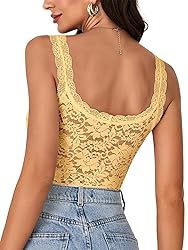 LYANER Women's Floral Lace Scallop Spaghetti Strap