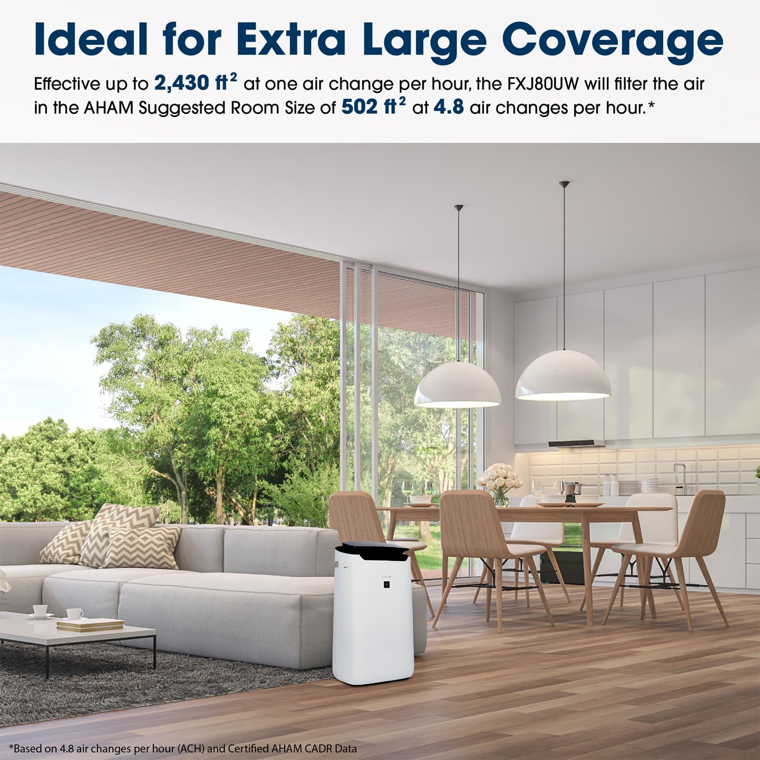 SHARP Smart Air Purifier Compatible w/Alexa. Plasmacluster Ion Technology and Triple Filtration, including True HEPA Filter. Covers up to 2,430 sq ft for XL Rooms, for Dust, Smoke & Pollen. FXJ80UW