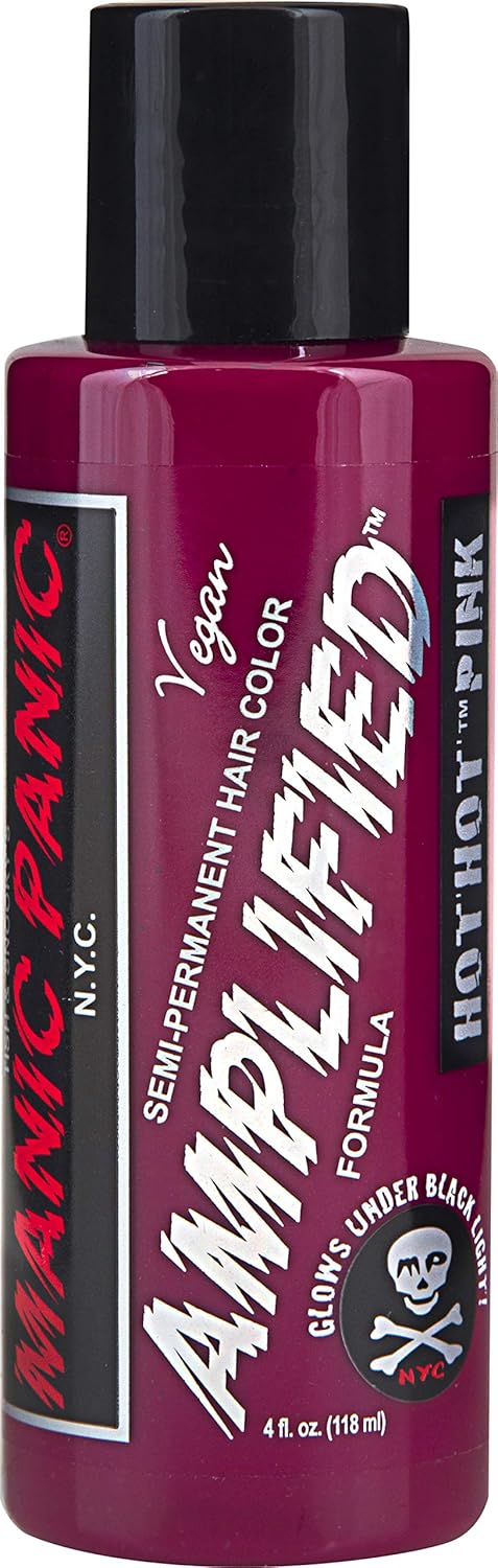 Manic Panic Hot Hot Pink Hair Color - Amplified - Semi Permanent Hair Dye - Medium Pink - Glows In Blacklight - For Dark & Light Hair - Vegan, PPD & Ammonia Free - For Coloring Hair on Women & Men