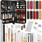 60 Pcs Leather Working Kit Leather Crafting Kit Leathers Sewing Kit | Leather Tools for Leather Working Tools and Supplies Leathers Craft Tools with Stamping Tools Stitching Groover Waxed Thread