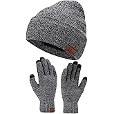 Winter Warm Beanie Hat Touchscreen Gloves Set, Soft Skull Cap Gloves Set for Men and Women with Warm Knit Fleece Lined