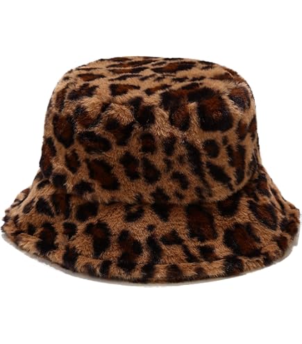 Women's Leopard Print Faux Fur Bucket Hat Fluffy Winter Warmer