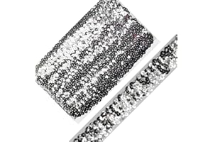 VOOMOLOVE Length10 Yards，Wide 1.1 Inch Elastic Sequin Ribbon Trim for Sewing Dress Dance Costumes Headband （Silver-30mm）