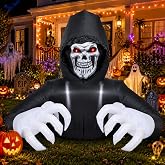 Buheco Inflatable Halloween Decorations Outside Grim Reaper 6FT Giant Scary Blow Up Skeleton Spooky Ghost Outdoor Yard Decor Inflatables Built in LED Lights for Indoor and Lawn Garden Party Holiday