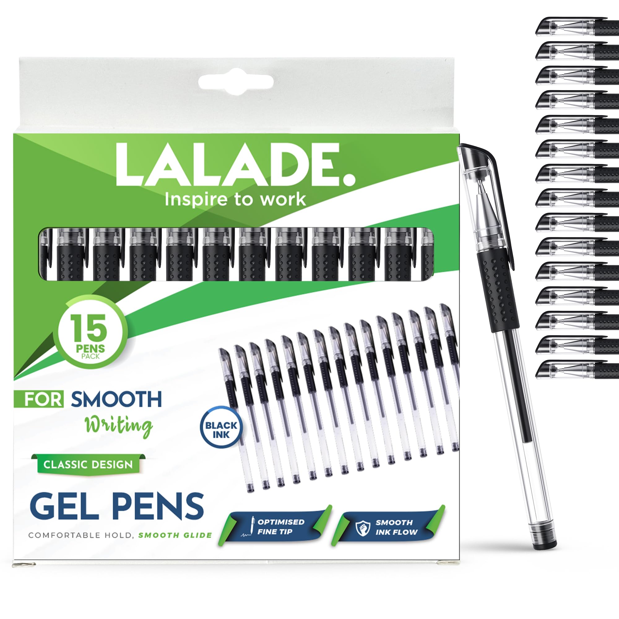 15 pcs gel pens economy pack, Fine tip quick-drying, great smooth writing experience best for home, schools & offices (15 pens / pack) (Black)