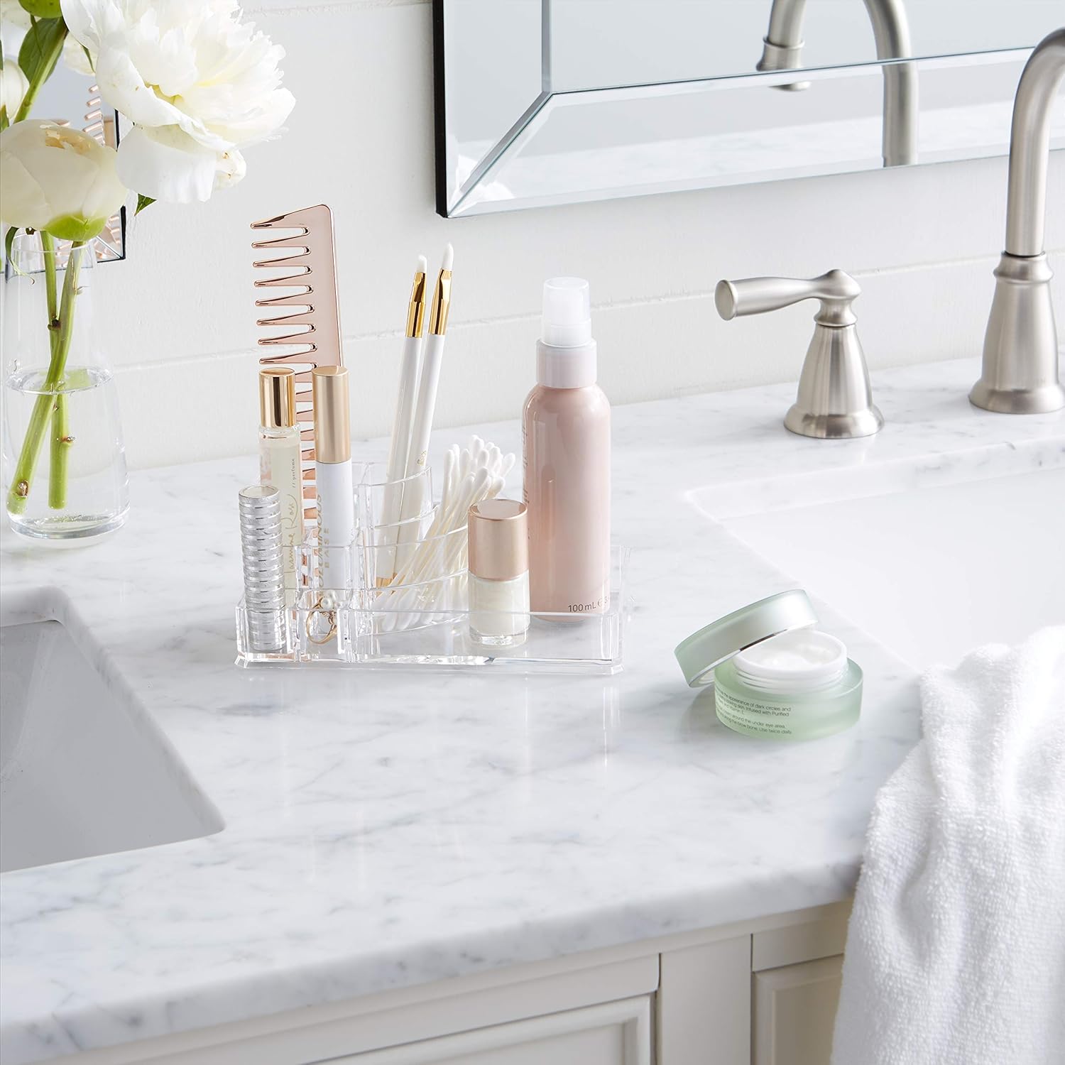  Basics Square Acrylic Cosmetic Makeup Organizer Storage, Small: Home & Kitchen