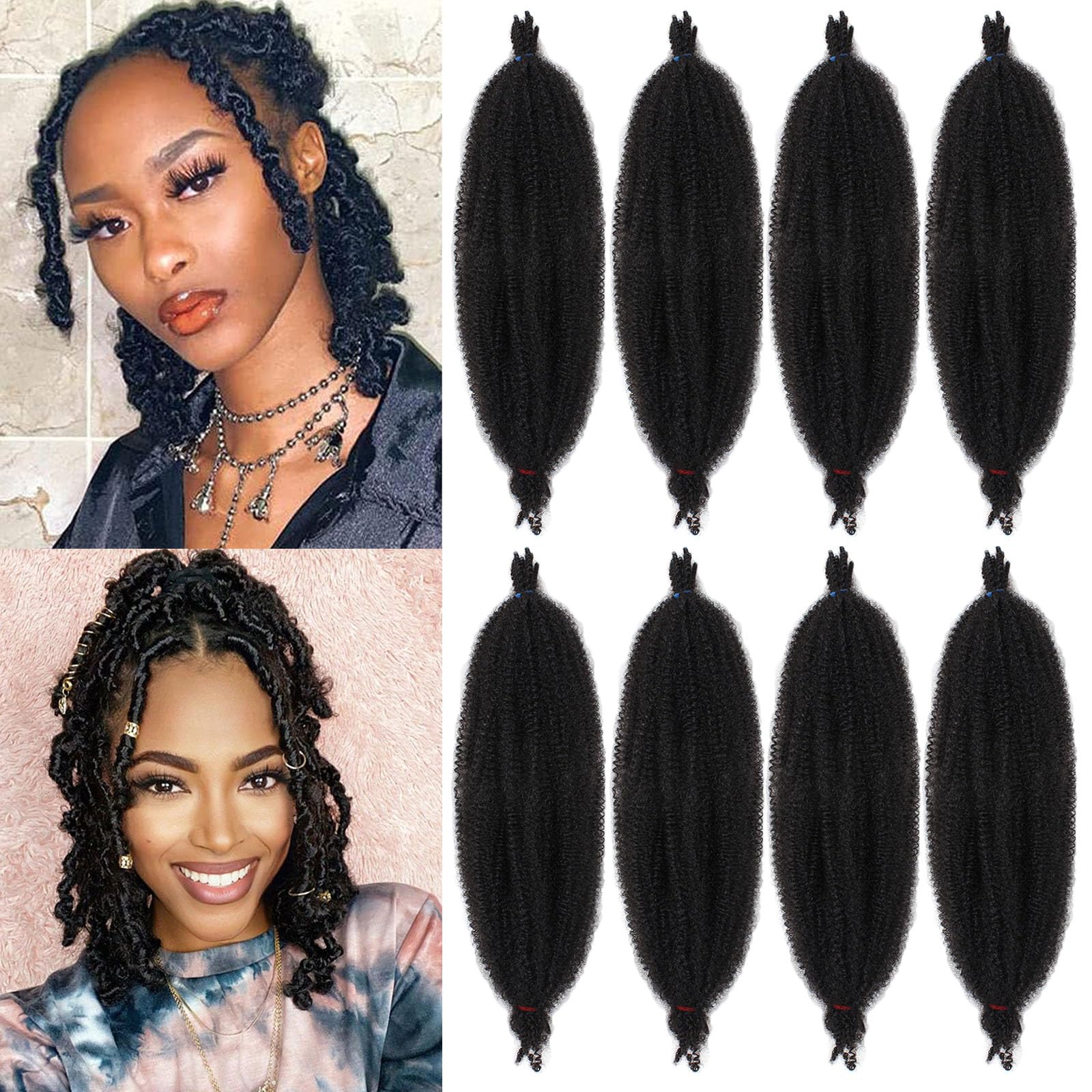 Samtress 18 Inch Springy Afro Twist Hair 8 Packs Pre-fluffed Natural Spring Twist Braids Wrapping Hair for Soft Locs Natural Black Afro Kinky Curly Marley Braiding Hair Extensions for Women (#1B) — image 1