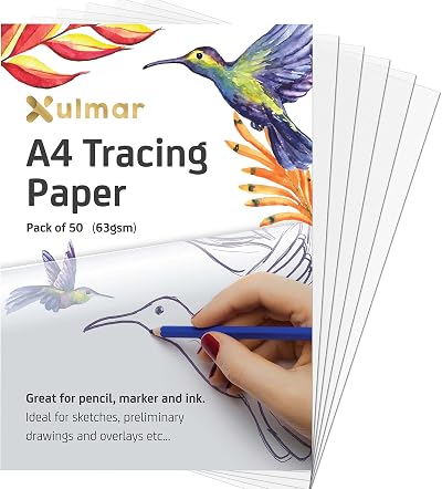 Xulmar Tracing Paper A4 63 GSM Pack of 50 Sheets for Patterns & Sketching