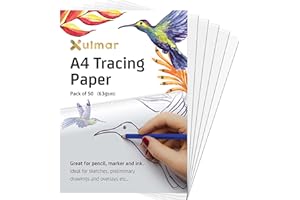 Xulmar Tracing Paper A4 63 GSM - Pack of 50 Sheets Tracing Paper for Sewing Patterns, Drawing Overlays & Sketching on Art Paper & Sketch Book