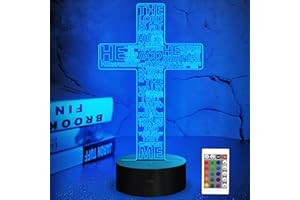 FULLOSUN Jesus Cross 3D Night Light, Christ Optical Illusion Lights 16 Colors Change with Remote Control, The Lord Desk Lamps